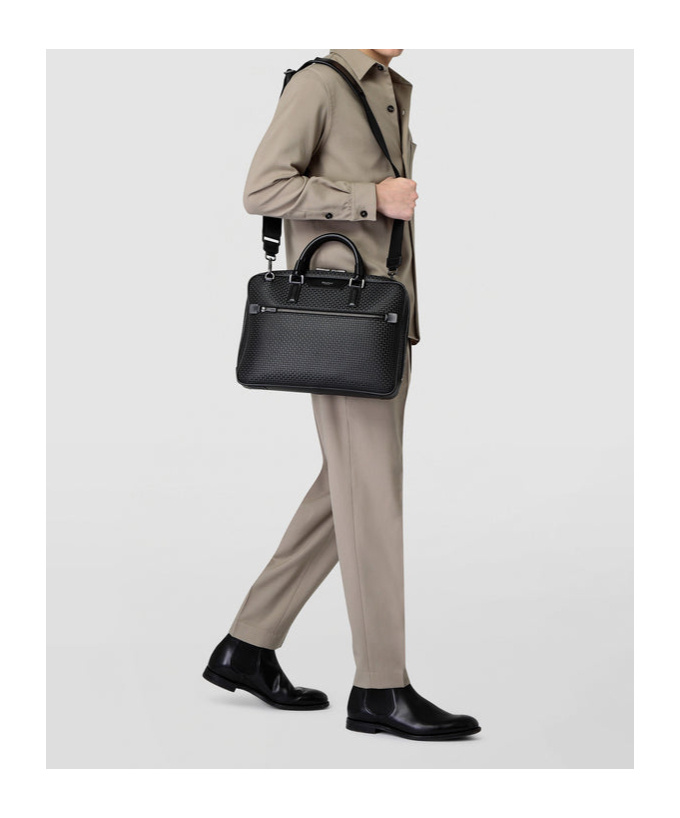 Serapian Grained Leather Laptop Case In Black