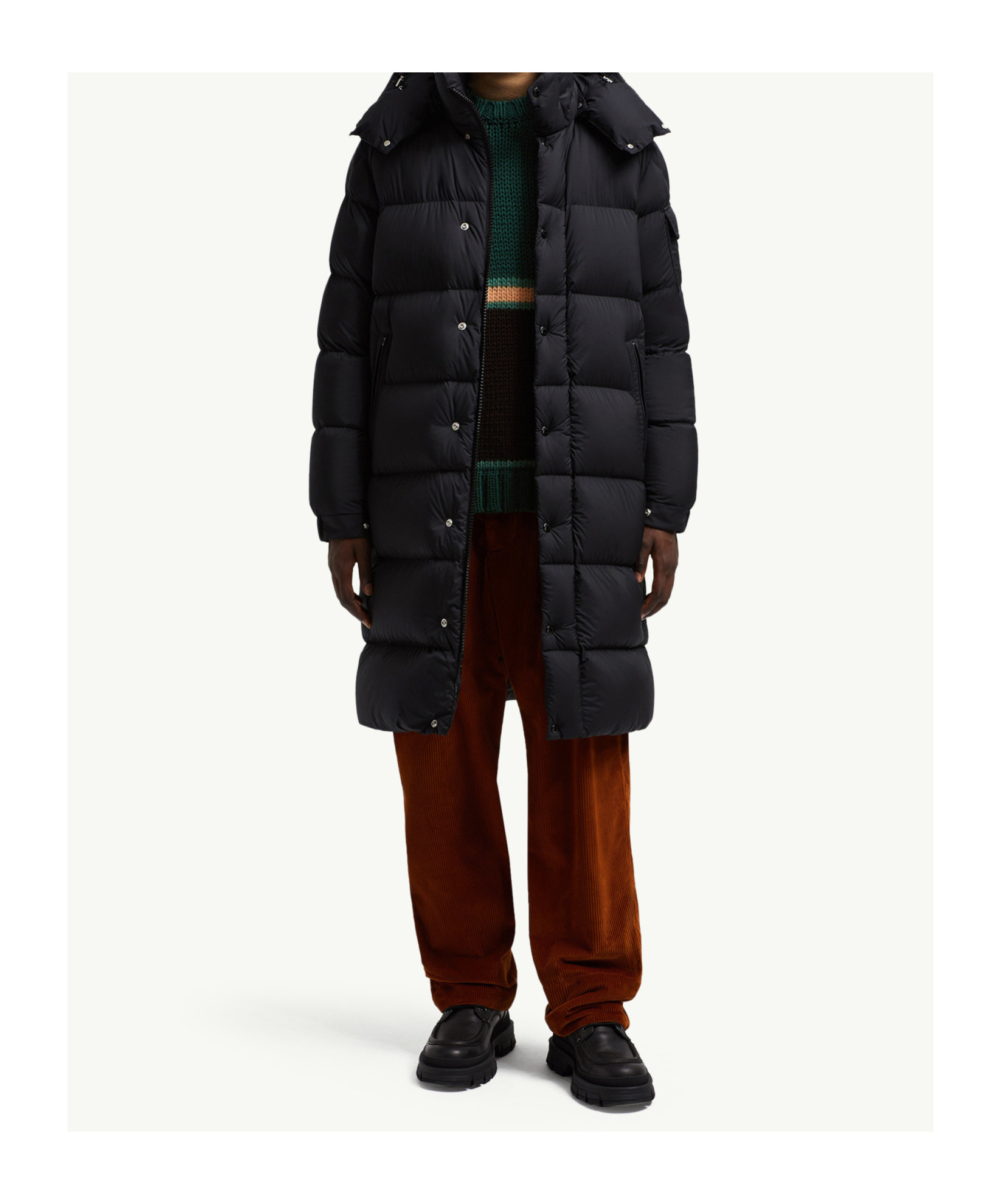 Moncler Hanoverian Hooded Long Down Jacket In Black