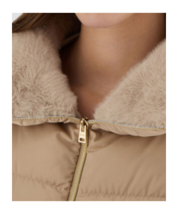 Herno Satin And Lady Alternative Fur Long Jacket In Neutral