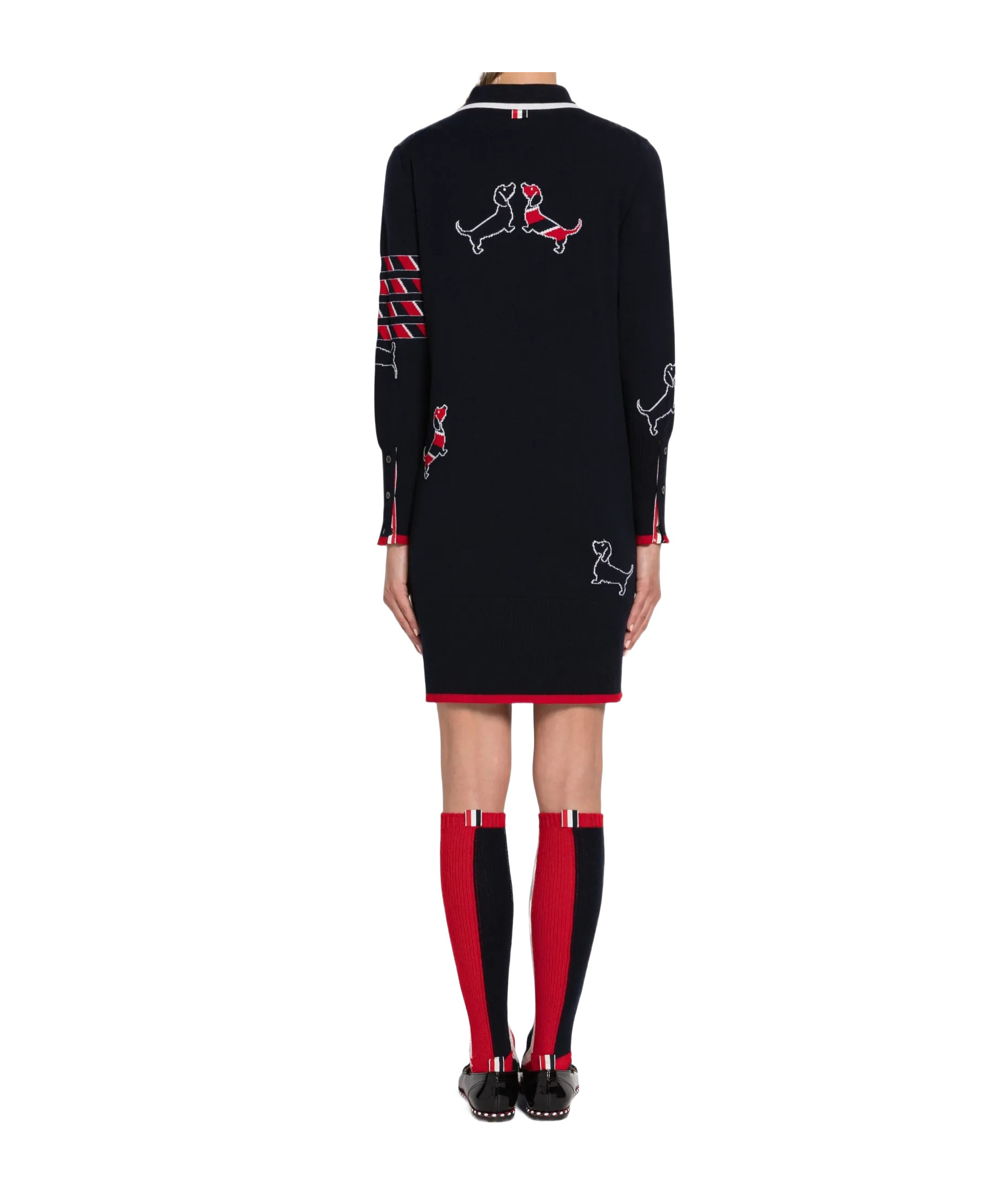 Thom Browne Hector Icon 4-bar Stripe Intarsia-knit Polo Dress In Black