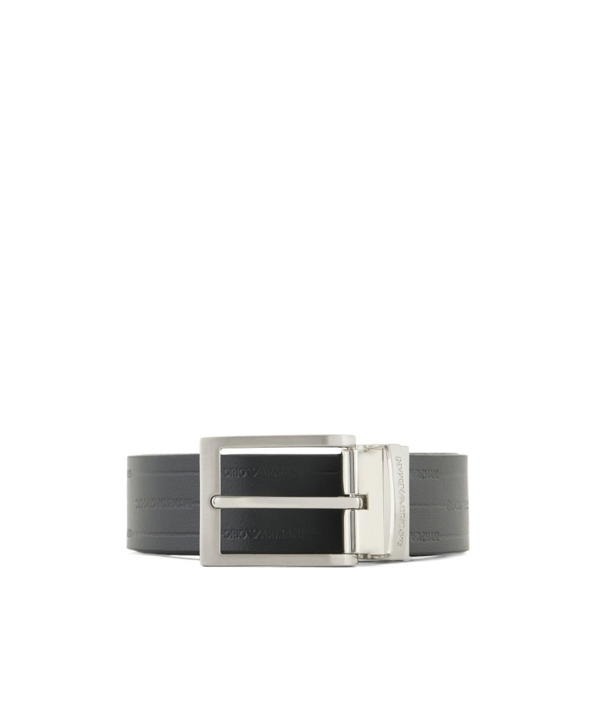 Emporio Armani Reversible Leather Belt With Embossed Logo In Black