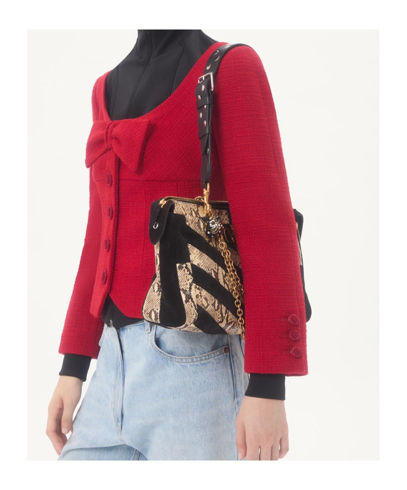 Valentino Garavani Panthea Python And Suede Chevron Motif Shoulder Bag In Black