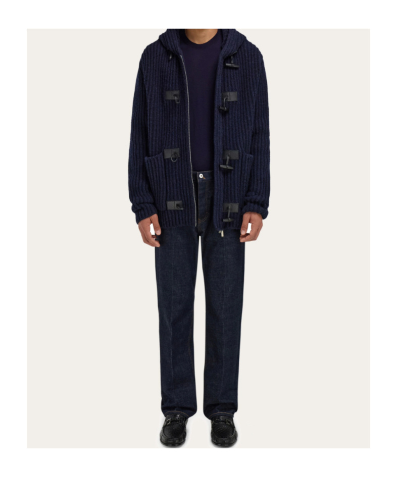 Ferragamo Wool Blend Duffle Coat In Blue