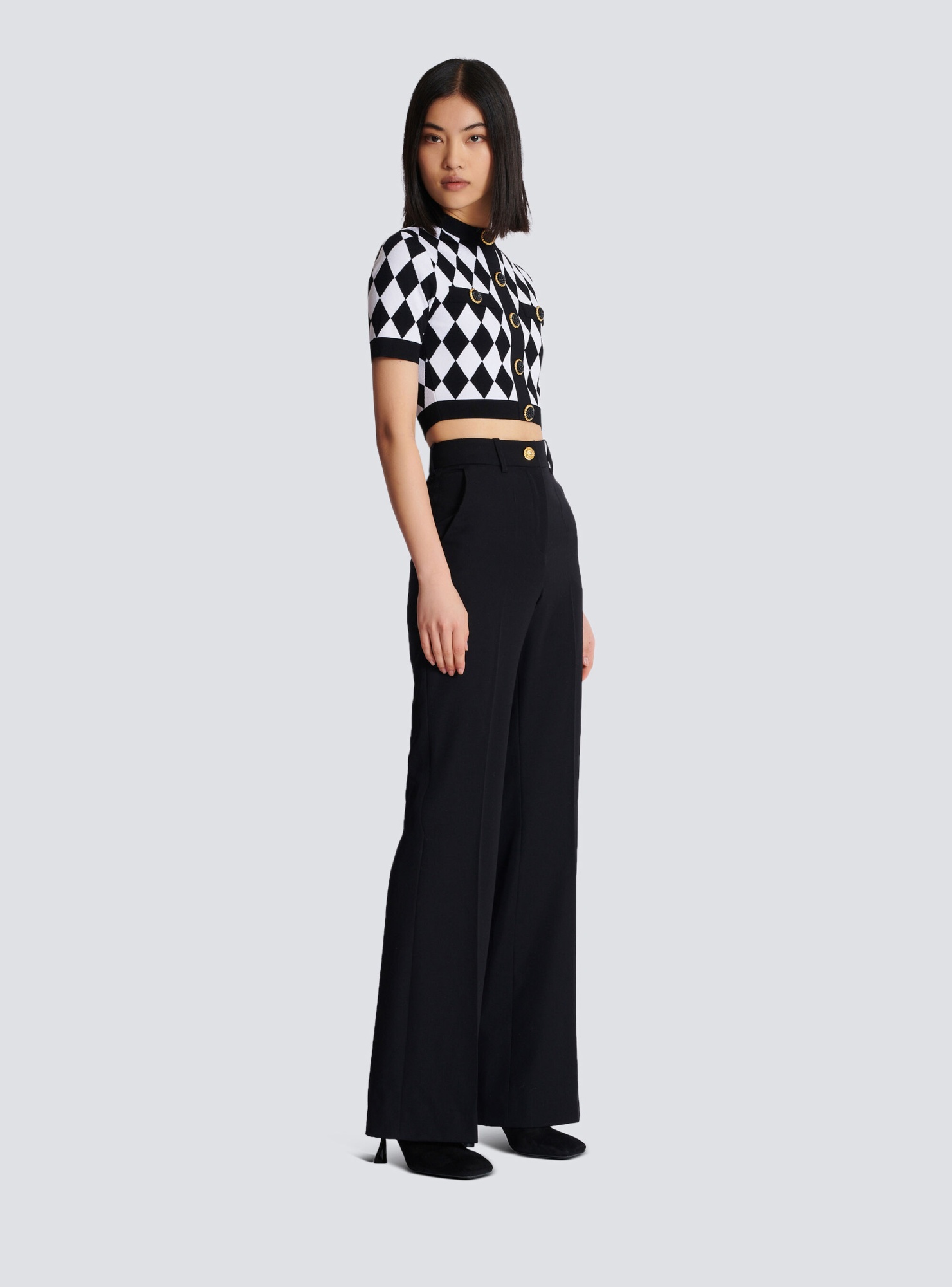 Shop Balmain Diamond Jacquard Knit Top In Black