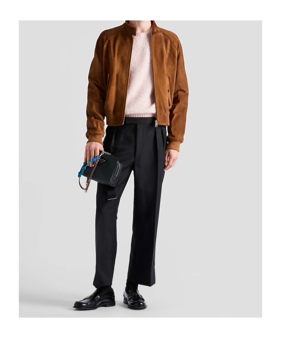 Prada Wool Stretch Pant Cuffed Hem In Pink