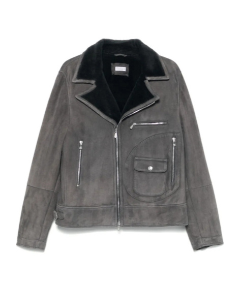 Brunello Cucinelli Shearling Biker Jacket In Gray