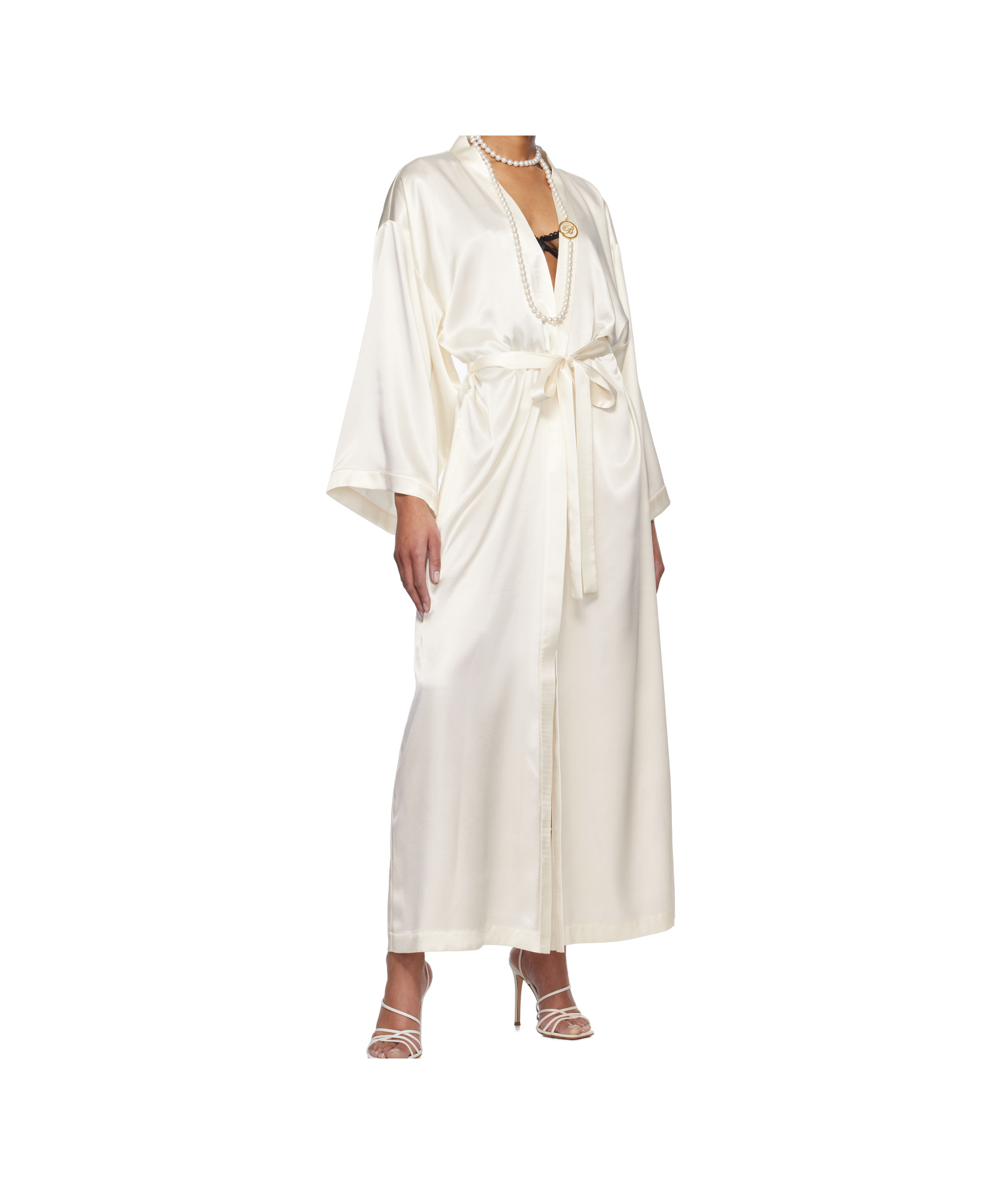 Blumarine Rhinestone Logo Robe In White