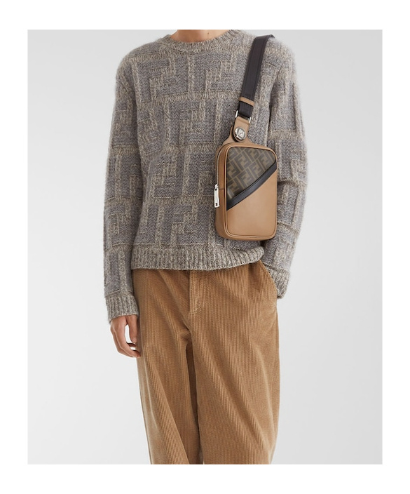 Fendi Monogrammed Crewneck Knit Sweater In Gray