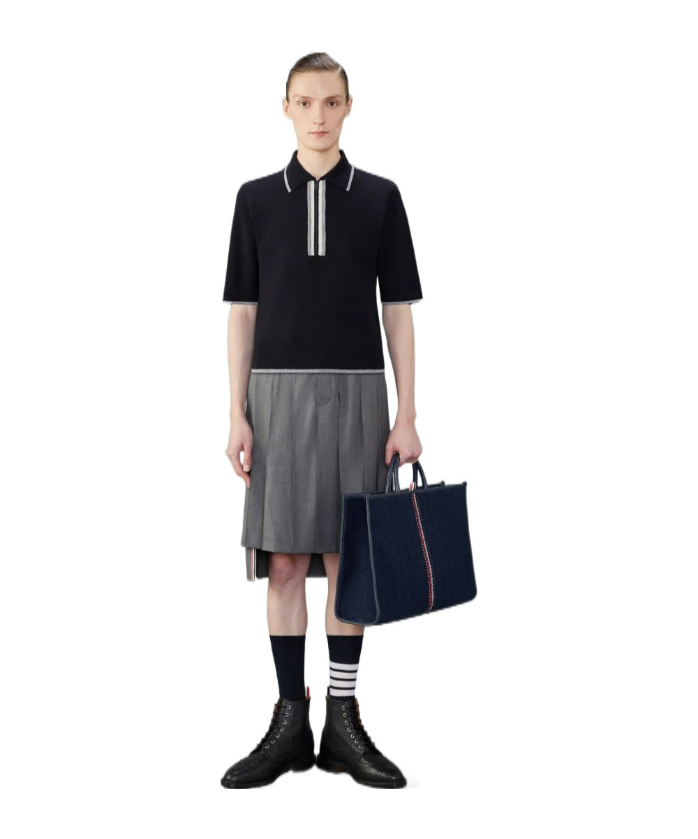 Thom Browne Navy Half-zip Polo In Black