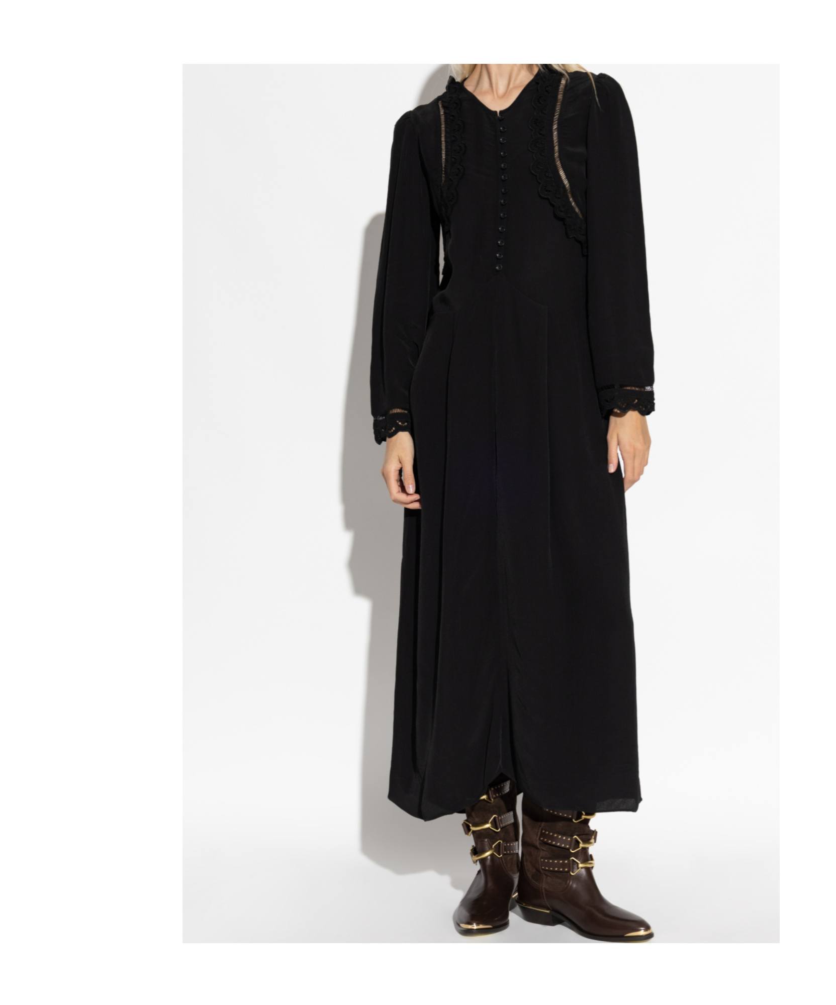 Isabel Marant Faustina Broderie Anglaise And Pointelle-trimmed Poplin Midi Dress In Black