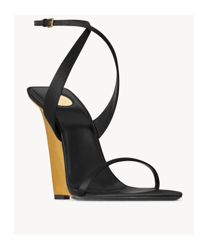 Saint Laurent Salomé Wedges In Satin Crepe And Metallic Leather In Yellow