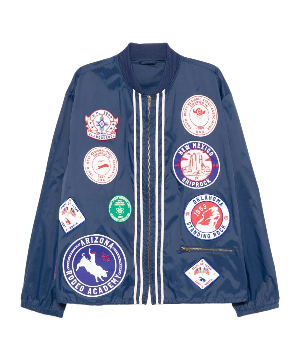 Champion Drawstring Hem Bomber With Elastic Cuffs And Patches In Blue
