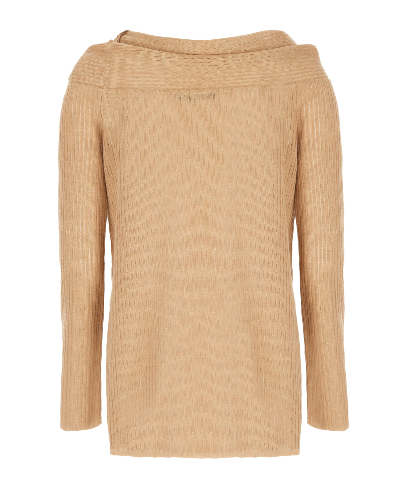 Alberta Ferretti Ribbed Texture Off-the-shoulder Knit Sweater In Nude