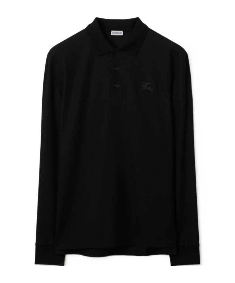 Burberry Ekd Long-sleeve Polo Shirt In Black