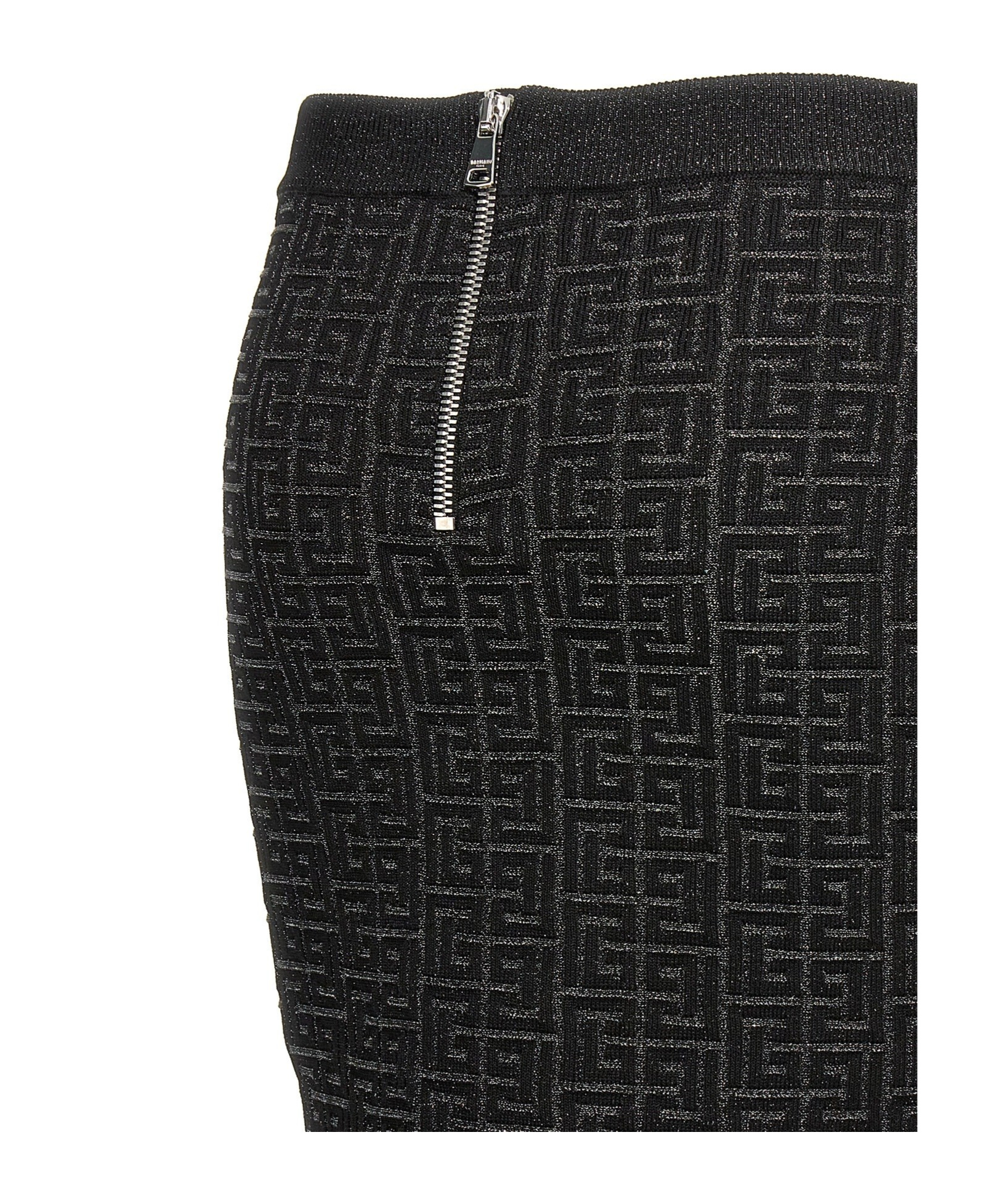 Balmain Women's Monogram Glitter Midi Skirt In Black