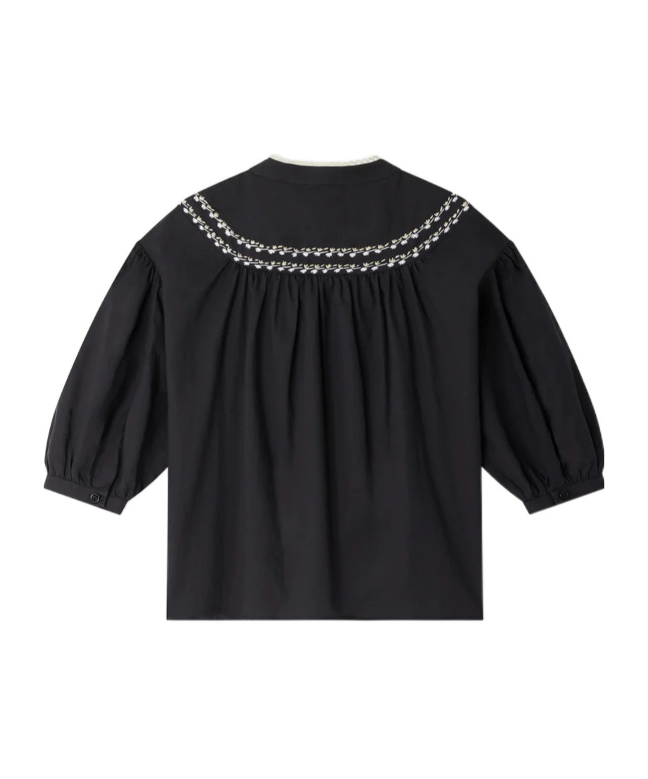 Bonpoint Elham Embroidered Blouse With Puff Sleeves In Black