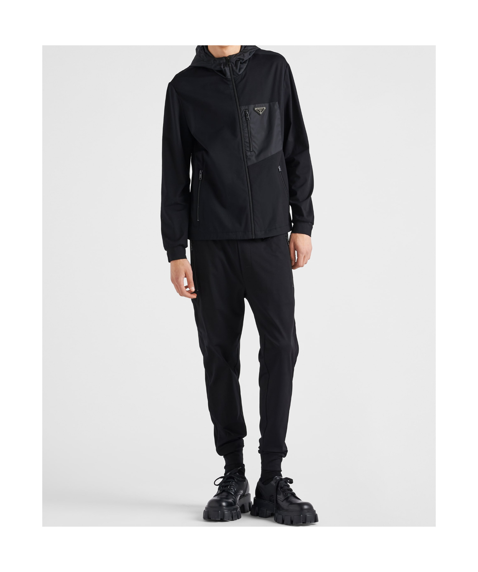 Prada Mens Black Contrast-trim Tapered-leg Cotton And Nylon Jogging Bottoms In Black