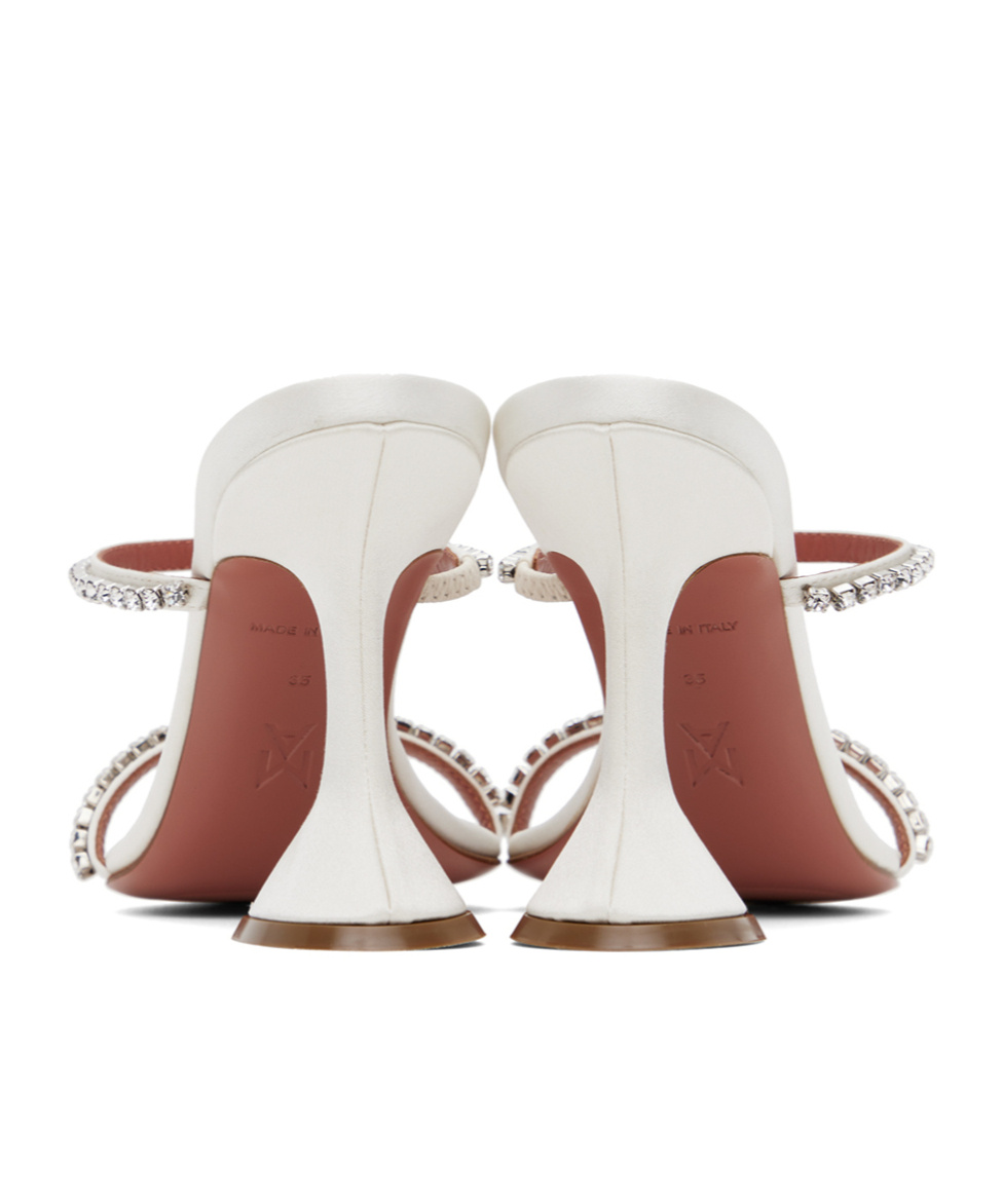 Shop Amina Muaddi Gilda Slipper Crystal High-heeled Sandals In White