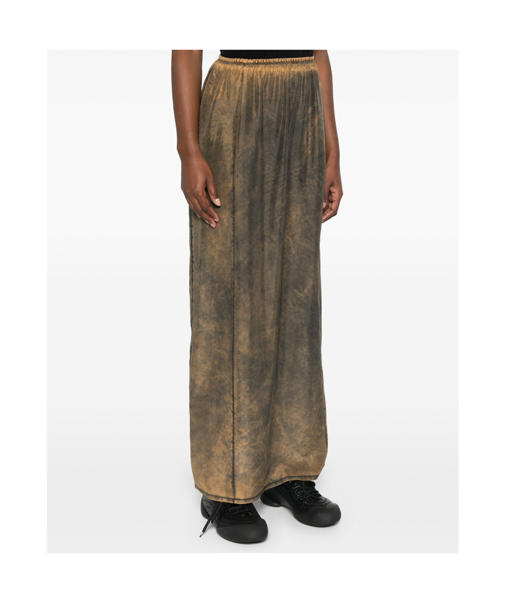 Shop Mm6 Maison Margiela Silk Midi Skirt In Brown