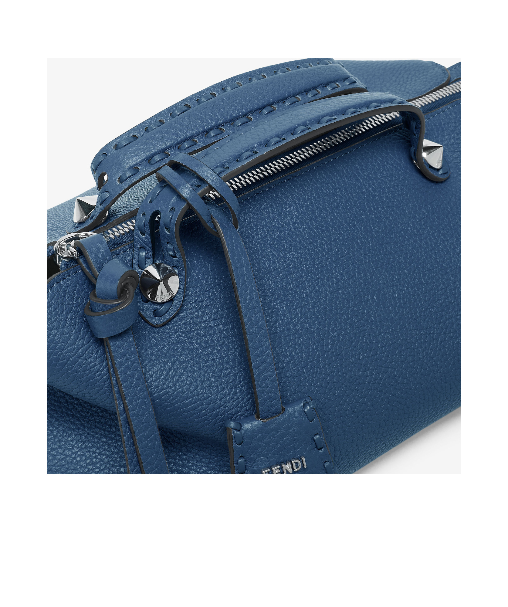 Fendi Blue Denim-effect Ff Jacquard And Brown Leather Bag In Blue