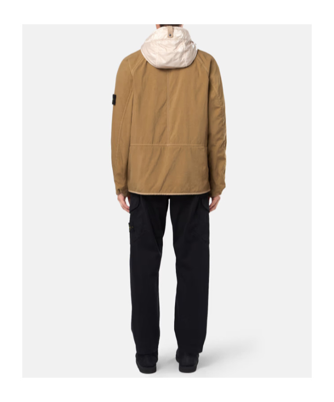 Stone Island Hooded Jacket Nylon Panama With New Silk Light Cookie In Brown