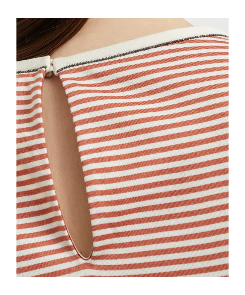 Brunello Cucinelli Cotton Stripe T-shirt In Pink