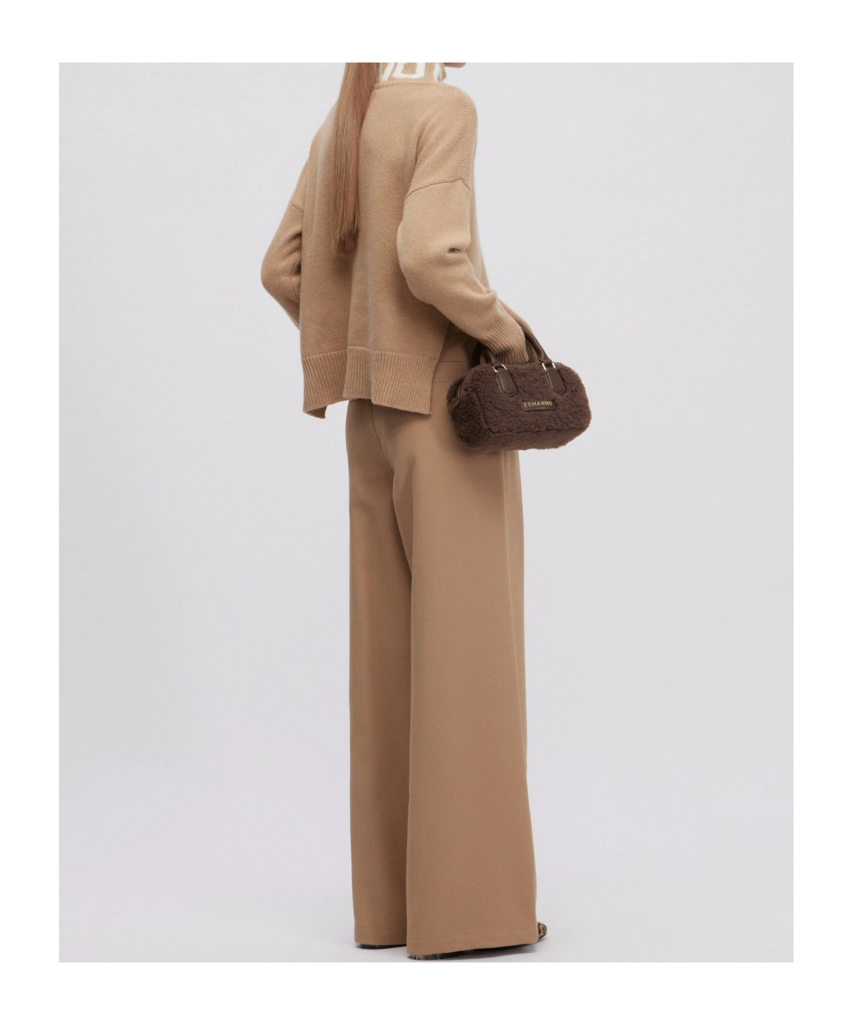 Ermanno Firenze Cropped Camel Trousers With Wide-leg Silhouette In Brown