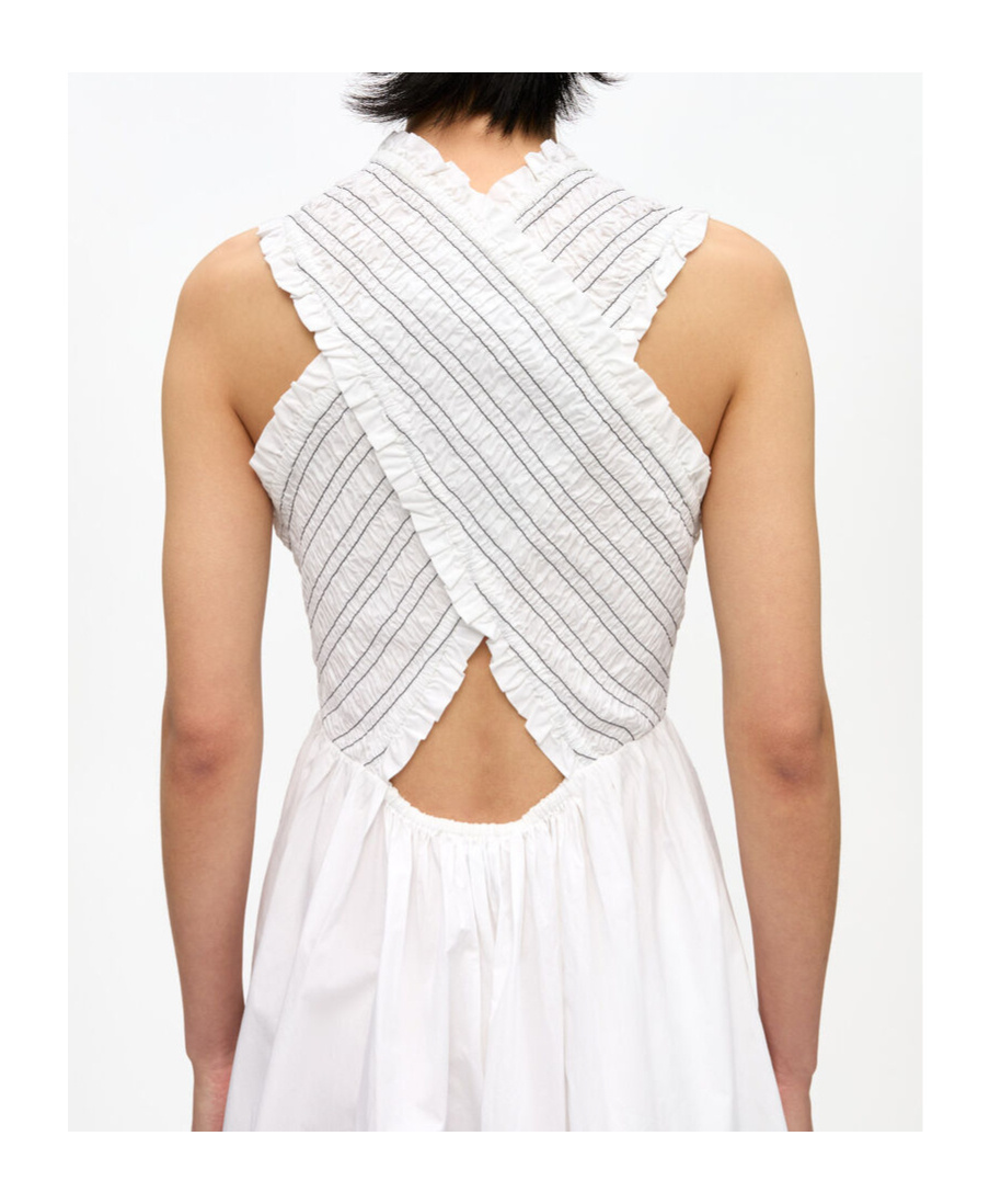 Ganni White Washed Stretch Cotton Smock Midi Dress