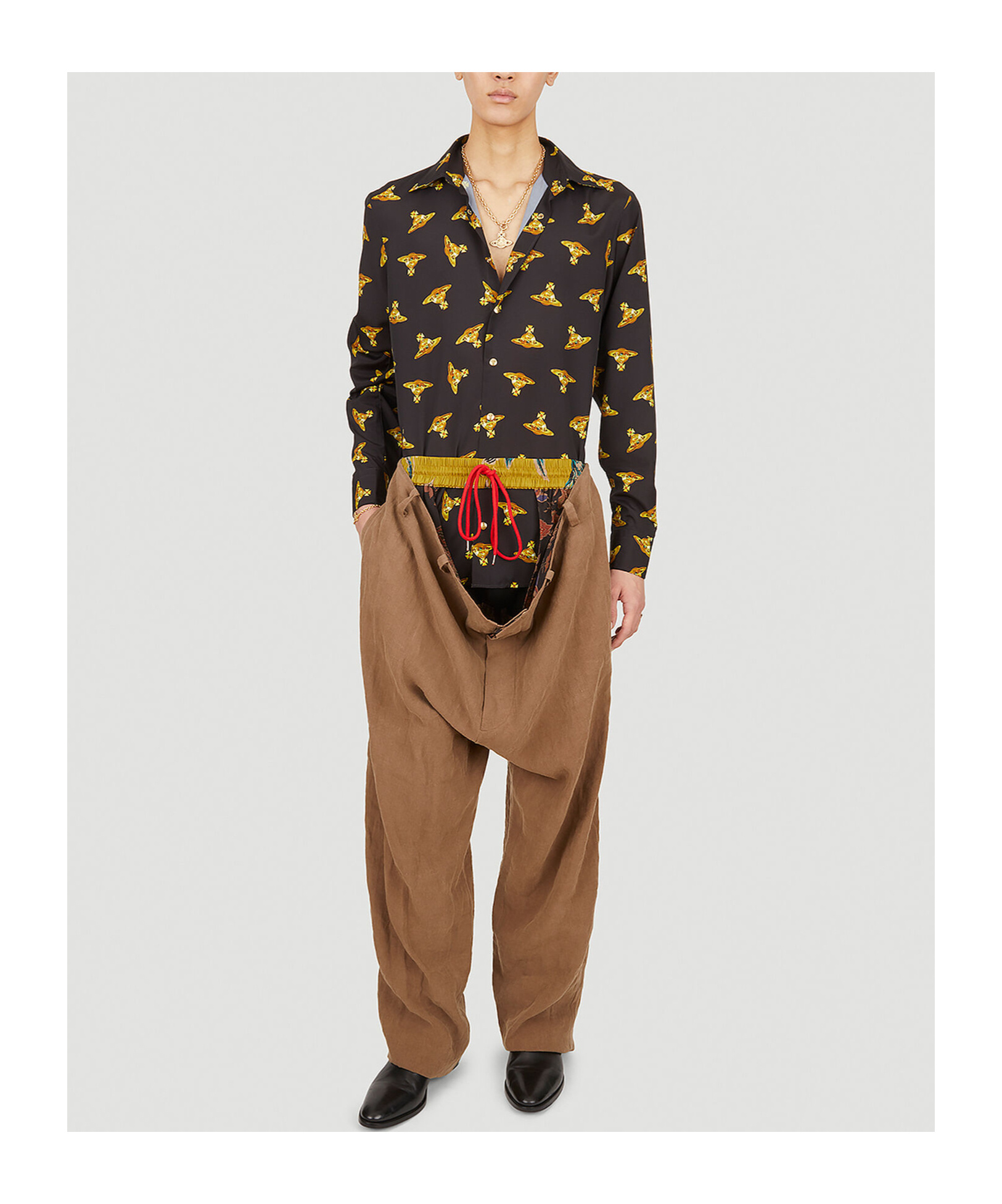 Vivienne Westwood Wreck Straight-leg Drawstring Pants In Brown