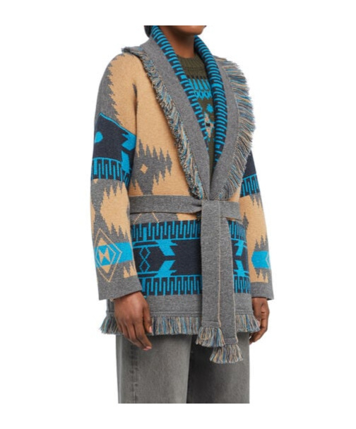 Alanui Shawl Collar Knit Cardigan With Fringe In Multi