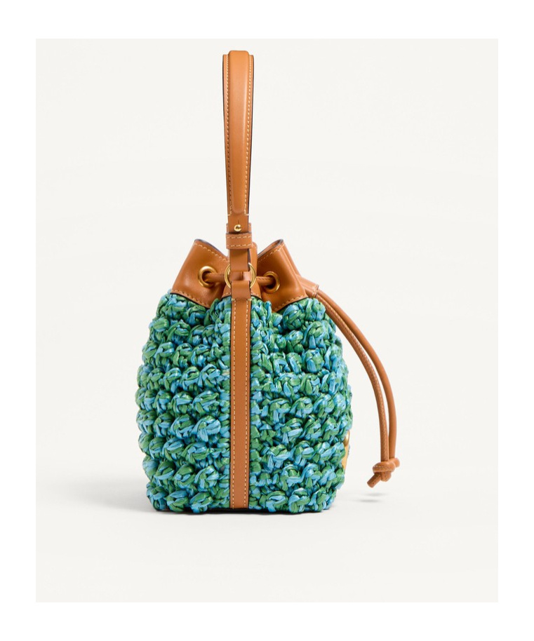 Valentino Vlogo Signature Mini Drawstring Crochet Bucket Bag In Brown
