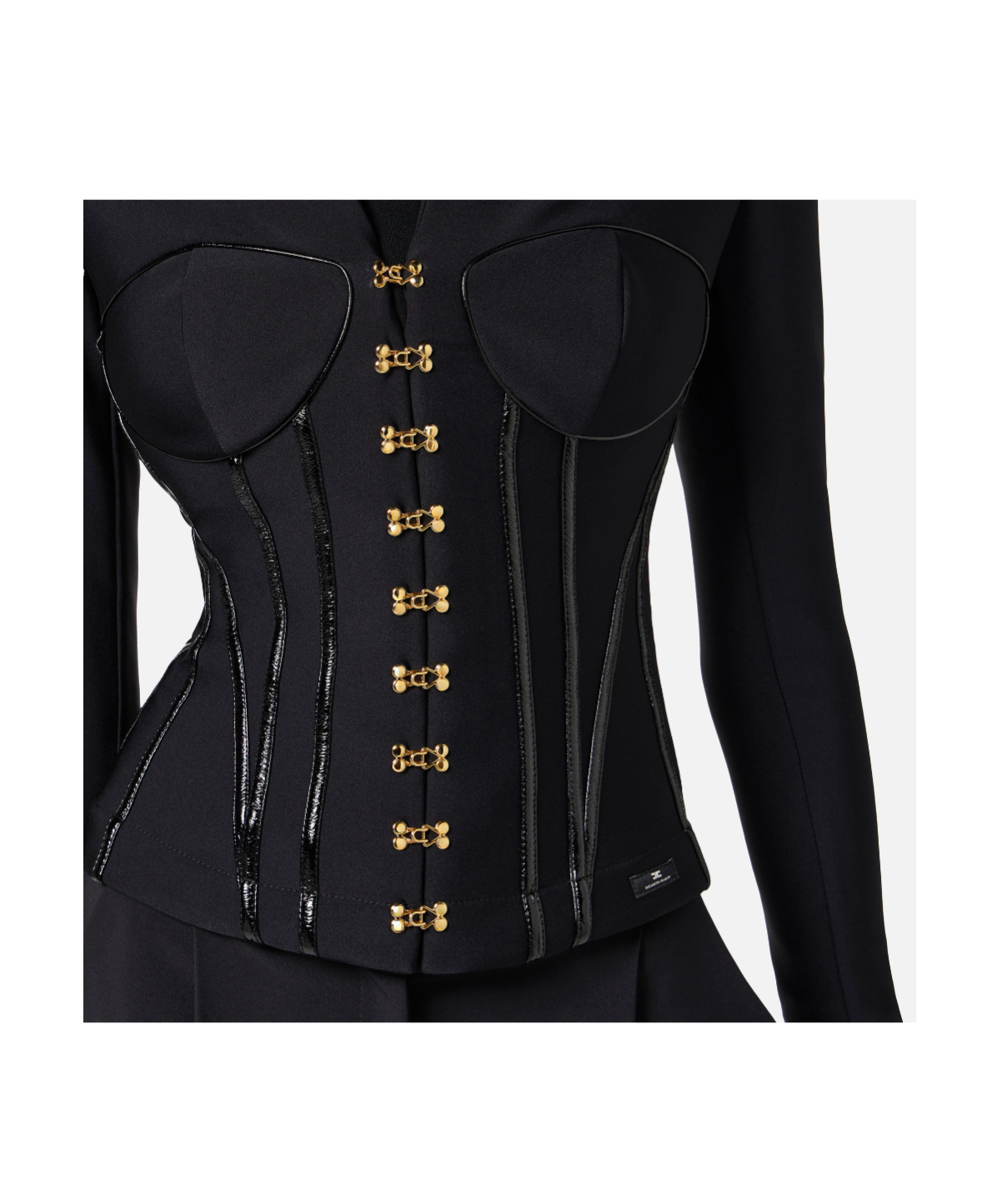 Elisabetta Franchi Jacket In Neoprene Fabric With Corset Details In Black