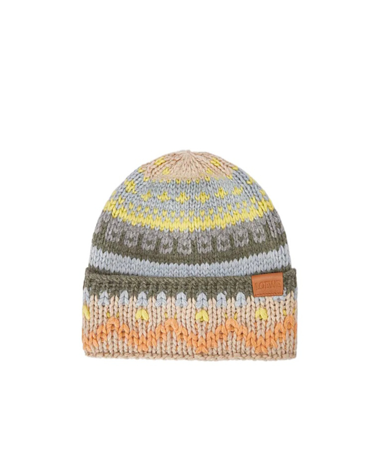 Loewe Wool Jacquard Pattern Hat In Multicolor