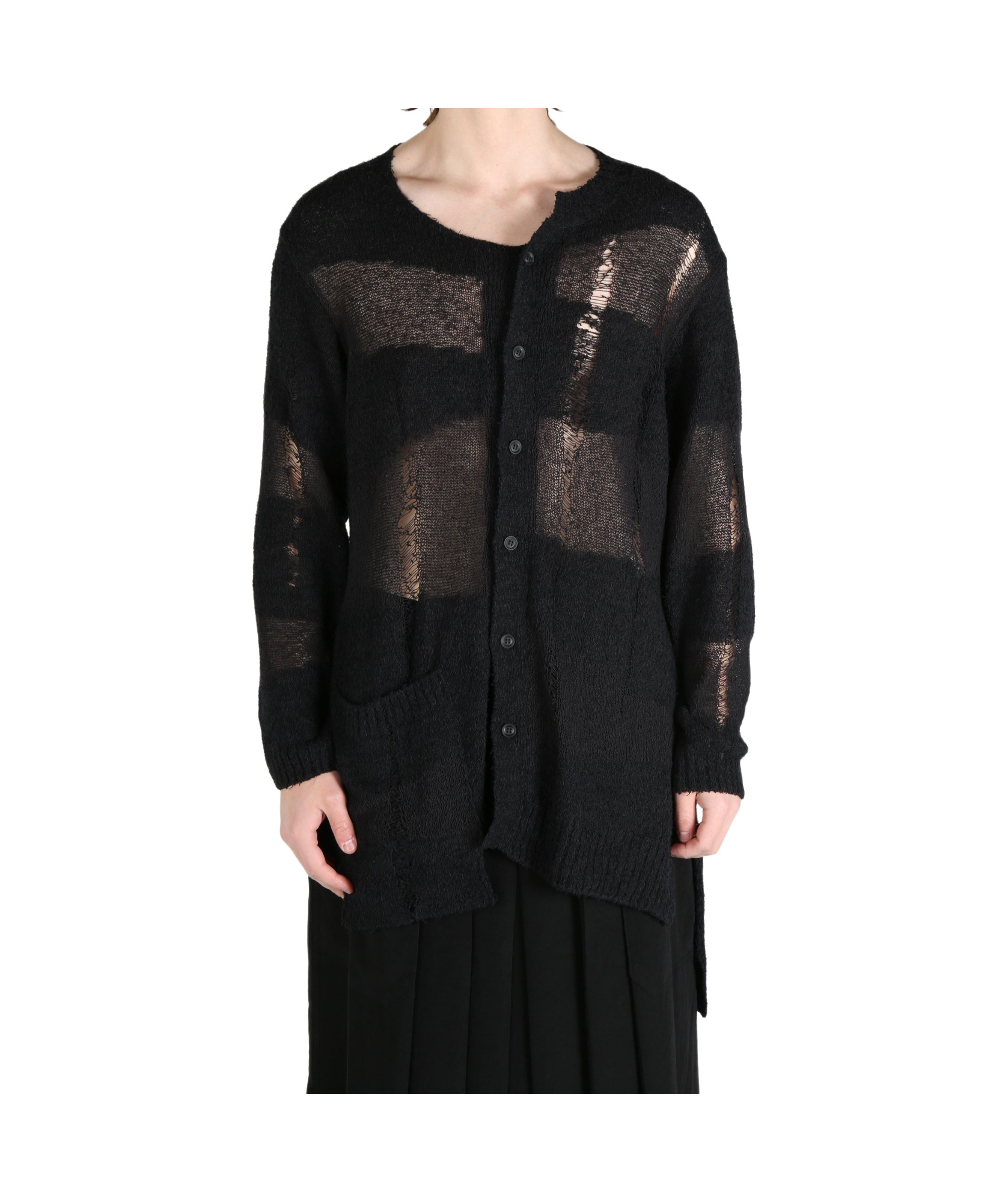 Yohji Yamamoto Broken Hole Knitted Cardigan In Black