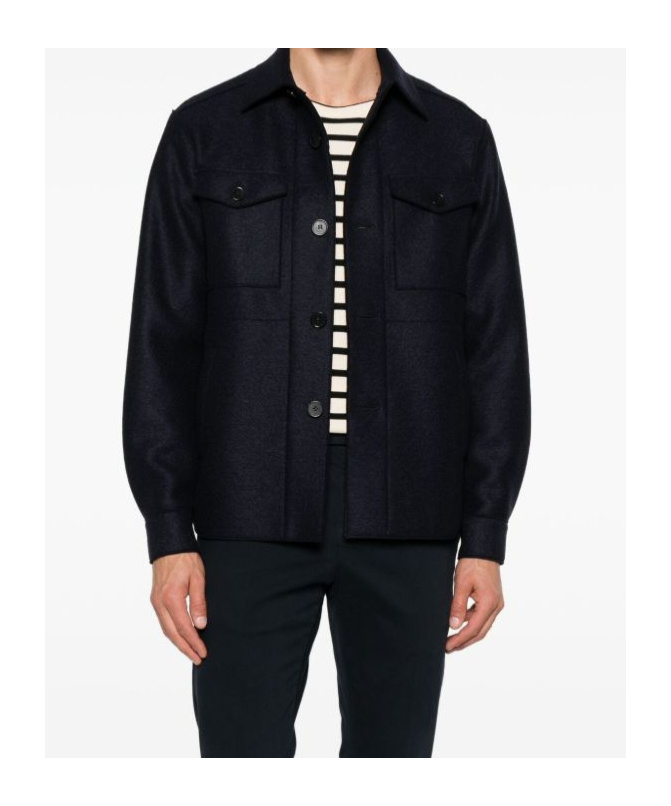 Harris Wharf London Button-down Flap-pocket Shirt Jacket In Blue