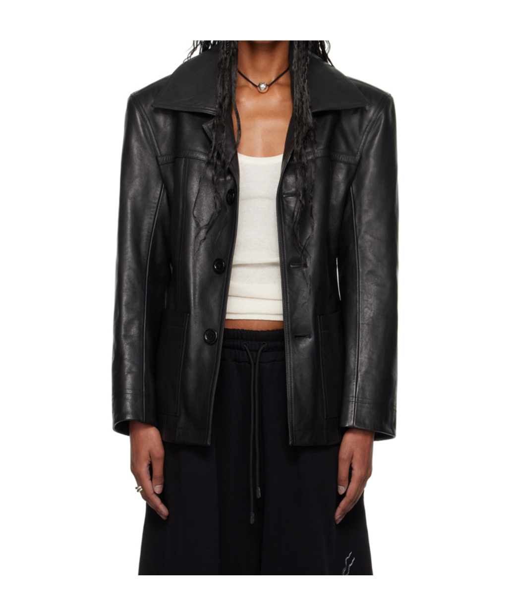 Lu'u Dan Long-sleeved Leather Jacket In Black