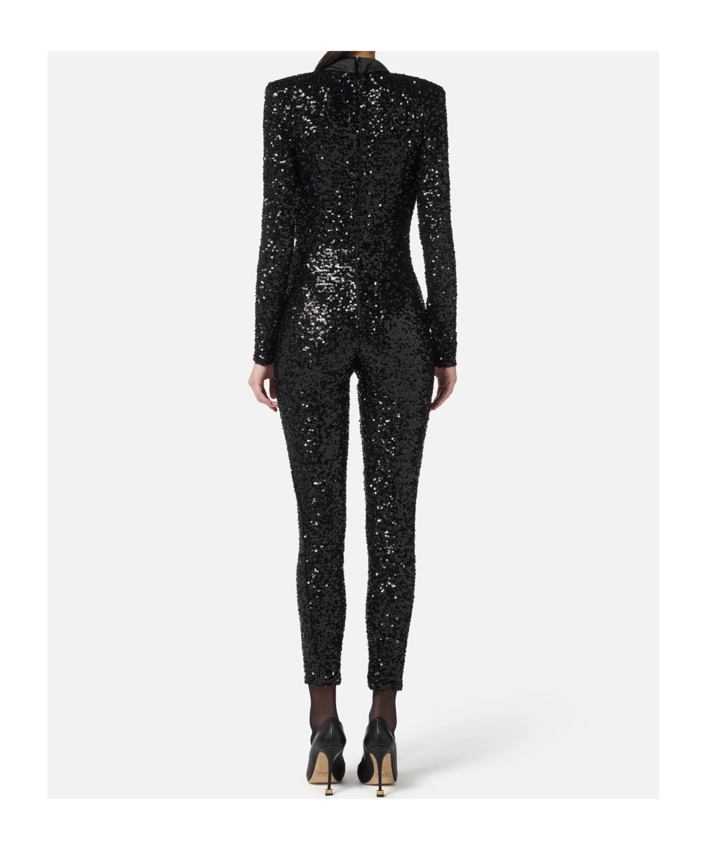Elisabetta Franchi Sequin Trousers V-neck Embellished Detail In Black