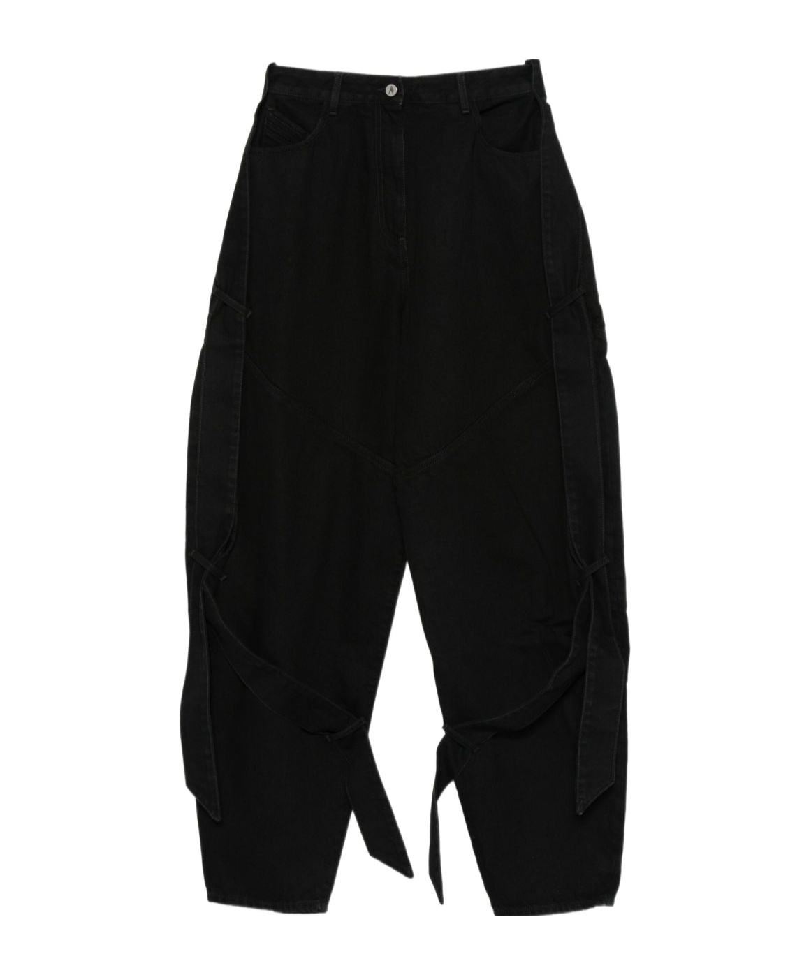 Attico Tie-detail Panelled Jeans In Black