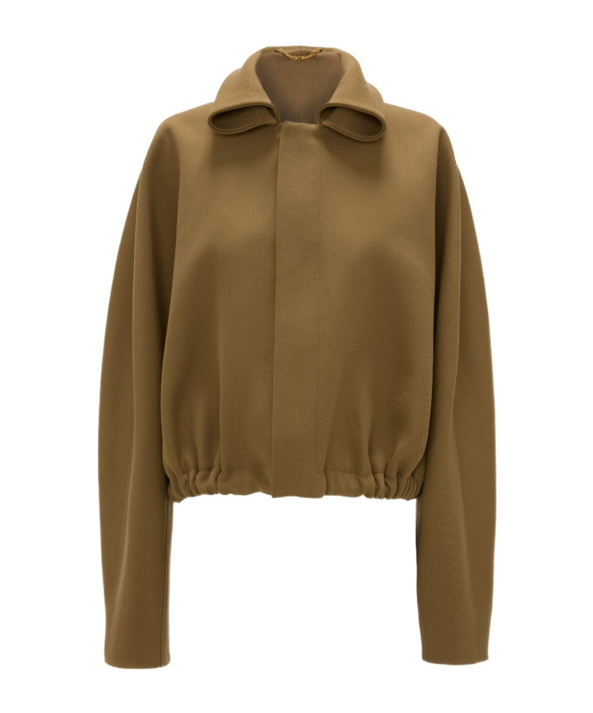 Victoria Beckham Oversized Roll Neck Bomber Jacket In Dark Camel In Green