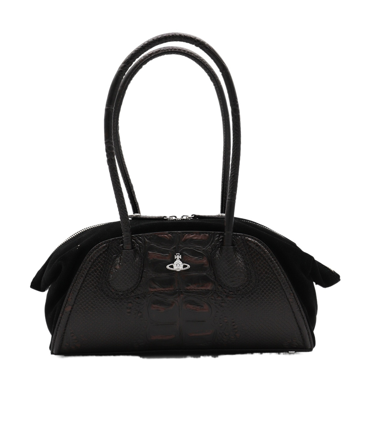 Vivienne Westwood Two-tone Leather And Suede Small Shirley Shoulder Bag In Brown