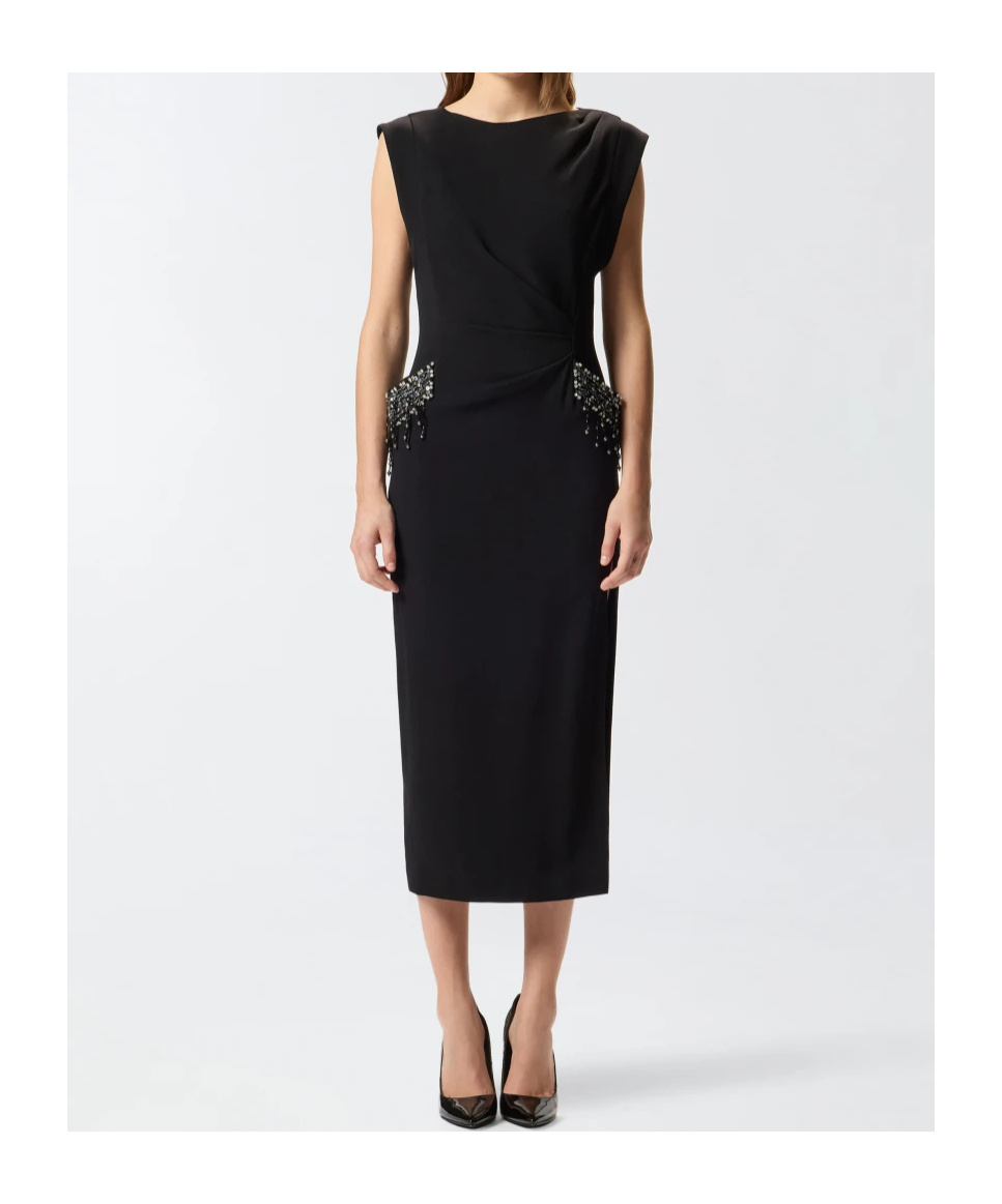 Pinko Midi Sleeveless Dress With Side Split And Sequins In Black
