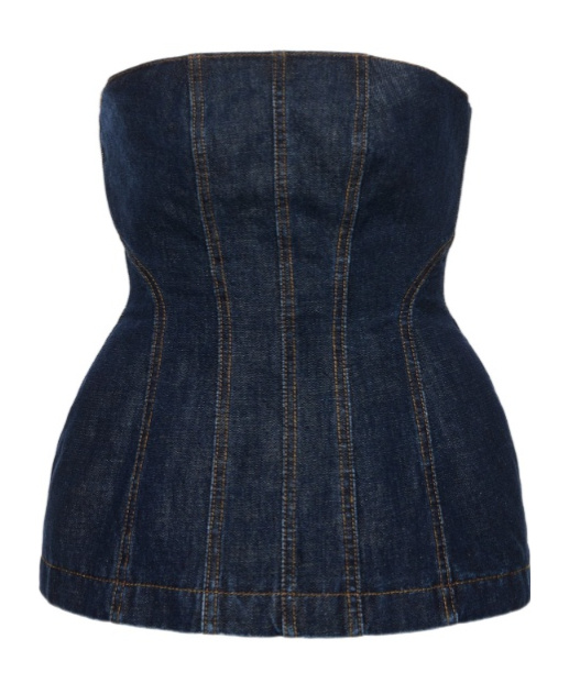 Magda Butrym Strapless Denim Corset Top In Navy Blue