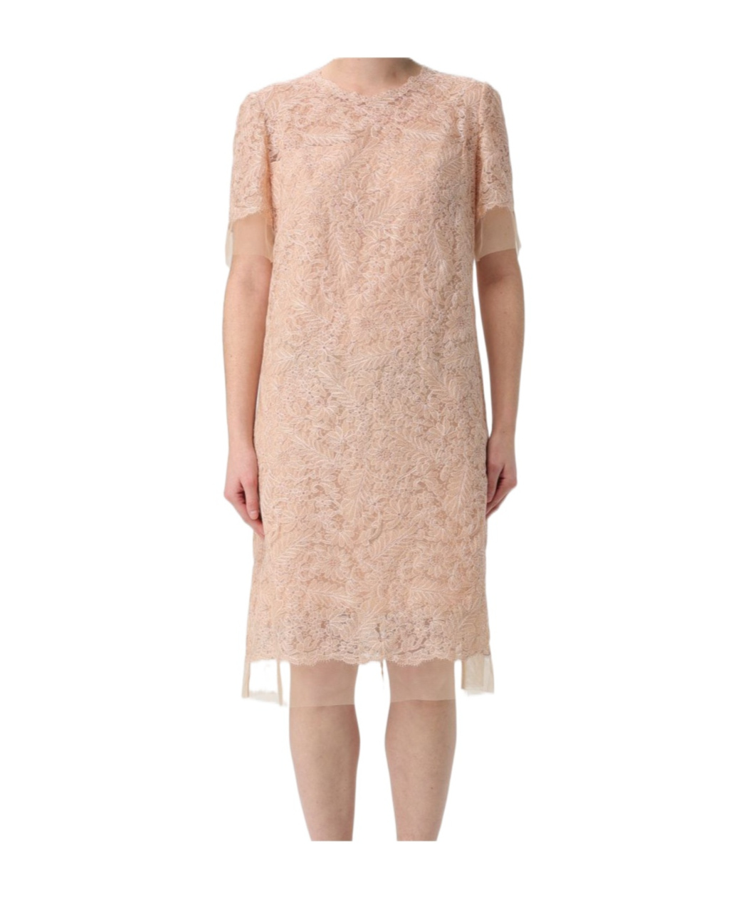 Shop Ermanno Scervino Lace Midi Dress In Nude