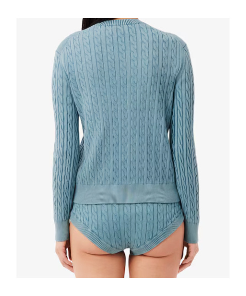 Lacoste Women's Wash Effect Cable Knit Cardigan - 32 In Blue
