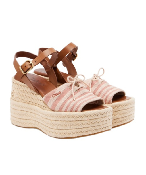 Chloé Striped Canvas Espadrille Wedge Sandals In Multi