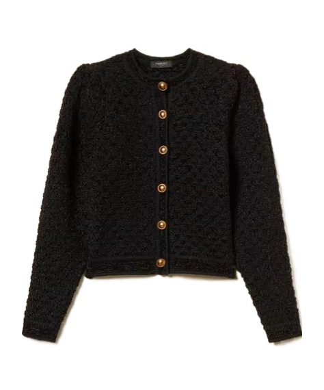 Twinset Two-tone Jacquard Knit Jacket In Black