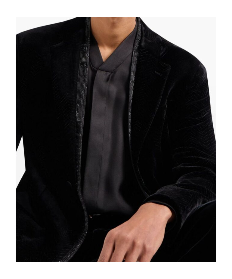 Giorgio Armani Studded-trim Velvet Blazer In Black