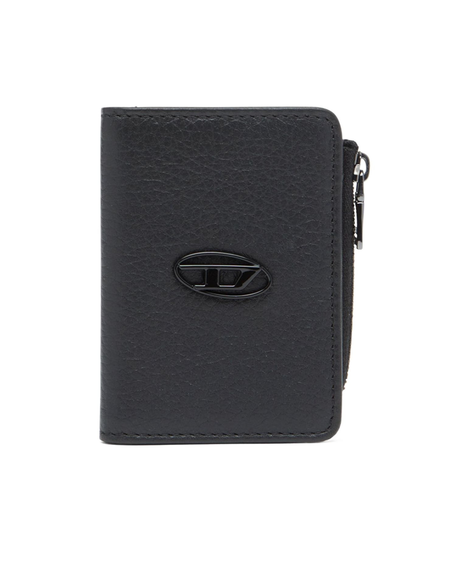 Diesel Logo Plaque Leather Wallet In Black