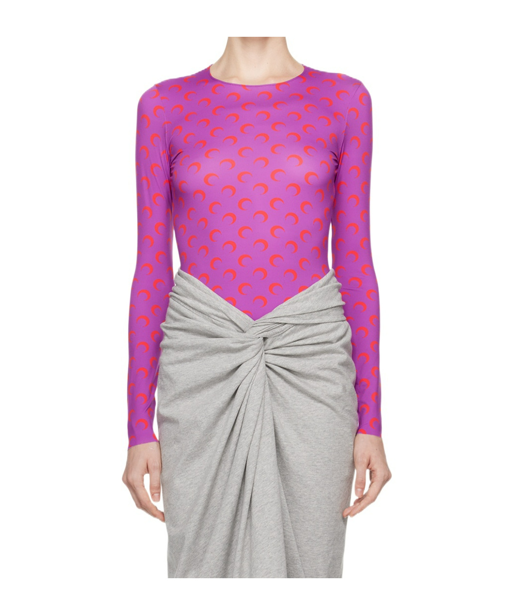 Marine Serre Purple Moon Printed Second Skin Long Sleeve T-shirt In Gray