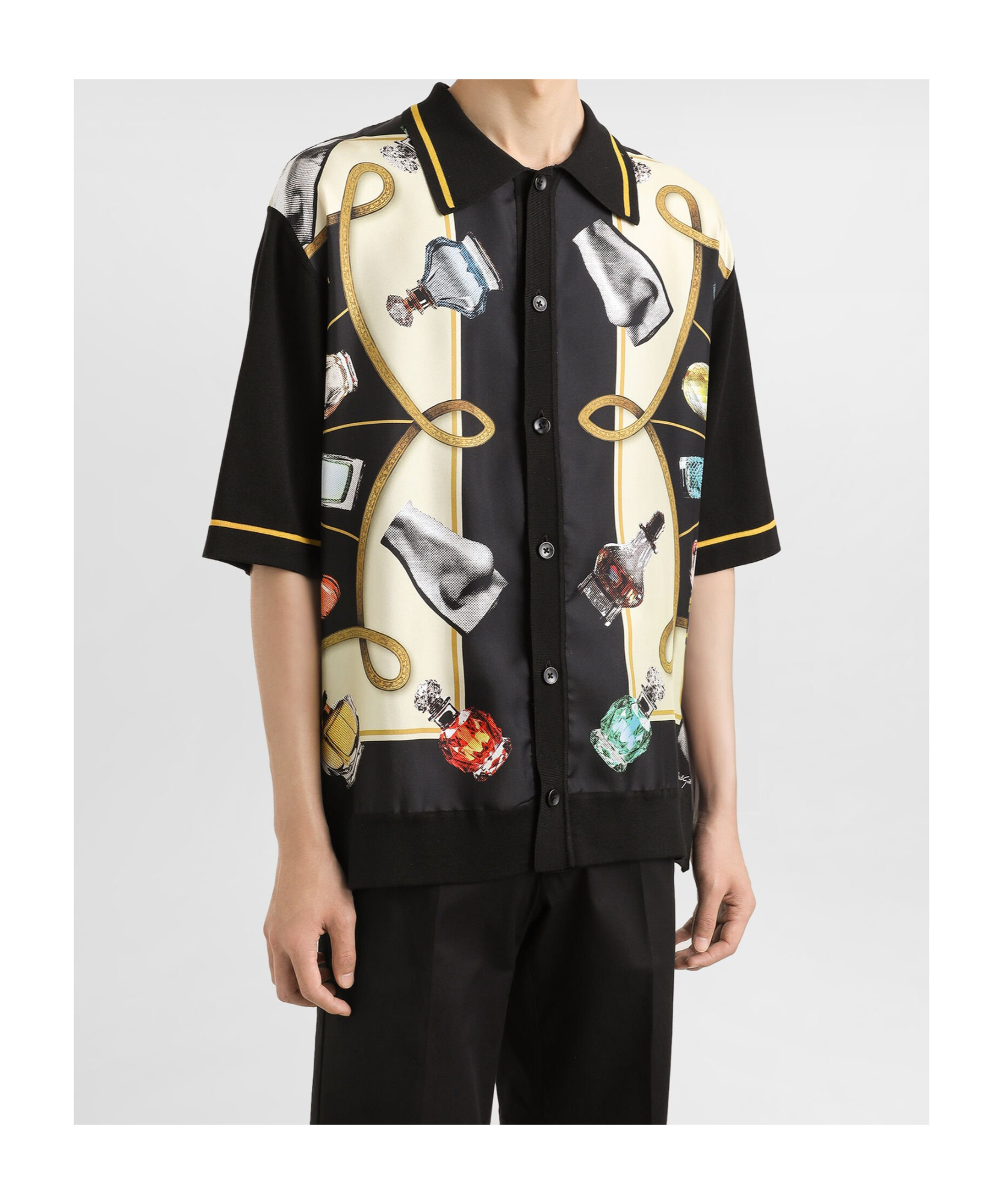 Dolce & Gabbana Silk And Cotton Shirt With Perfume Print In Black